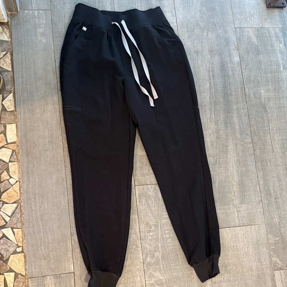 Figs Women's Black Jogger Pants with White Drawstring